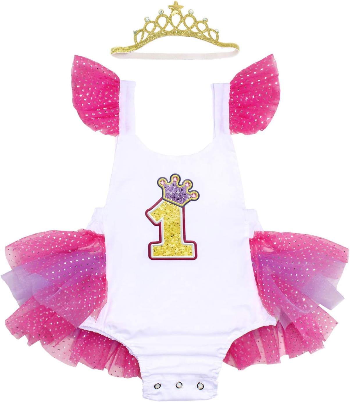 Newborn Toddler Baby Girls Romper Crown Headband Set 1St Birthday Outfit,9Ec01,6-12 Months(Size M)